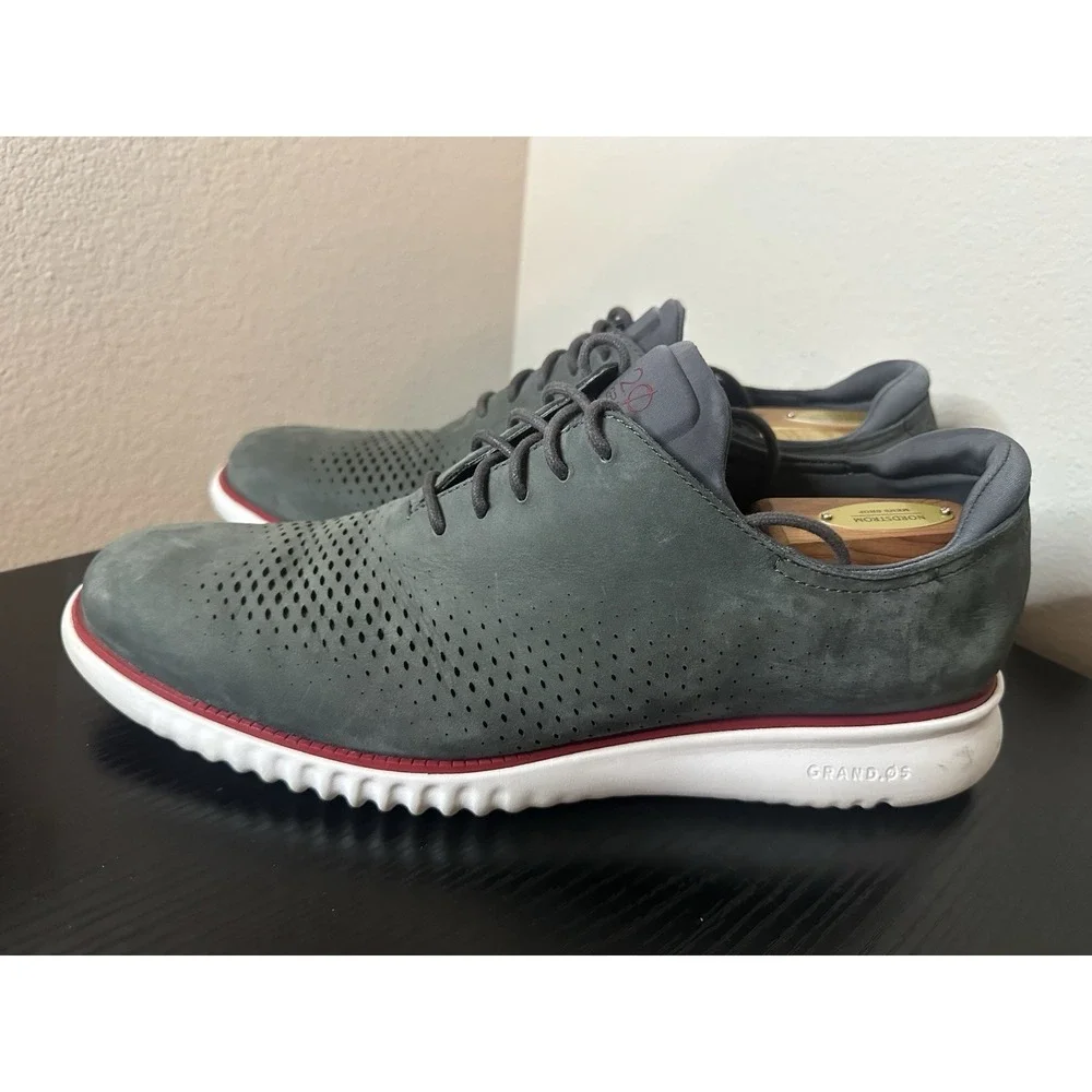 Cole Haan 2.Zerogrand Laser Wingtip Oxford Shoes Gray Red Suede Mens Size 13